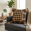 Handcrafted Cushion Cover – Brown | 16"x16" | Embroidered Diamond Pattern Decorative Cushion Cover