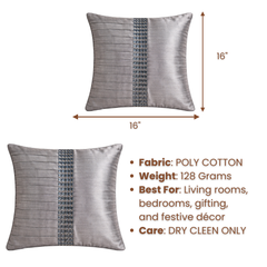 Hand Crafted Cushion Cover – Grey | 16"x16" | Poly Cotton | Pleated Panel Design