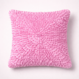 Fabric Crafted Cushion Cover – Pink | 12"x12" | Poly Cotton Foam | Circular Ruffle Design