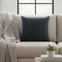 Handcrafted Black Cushion Cover – 16"x16" | Poly-Cotton Matty | Textured Stripe Panel | Premium Festive Décor