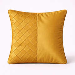 Fabric Crafted Cushion Cover – Yellow | 16"x16" | Poly Cotton | Premium Textured Design