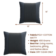 Handcrafted Black Cushion Cover – 16"x16" | Poly-Cotton Matty | Textured Stripe Panel | Premium Festive Décor