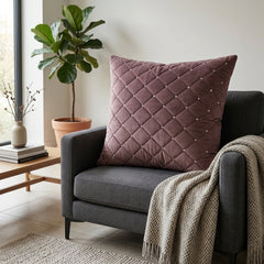 Hand Crafted Cushion Cover – Brown | 16"x16" | Poly Cotton | Diamond Quilted Stud Design