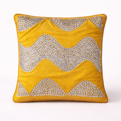 Hand-Crafted Cushion Cover – Gold Silver | 12"x12" | Poly Chenille-Cotton | Festive Glam Accent