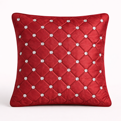 Hand Crafted Cushion Cover – Maroon | 16"x16" | Poly Cotton | Diamond Button Tufted Design