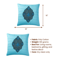 Handcrafted Turquoise Cushion Cover – 16"x16", Premium Poly Cotton