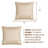 Fabric Crafted Cushion Cover – Cream | 16"x16" | Poly Cotton Fabric | Premium Quilted Center with Elegant Textured Border