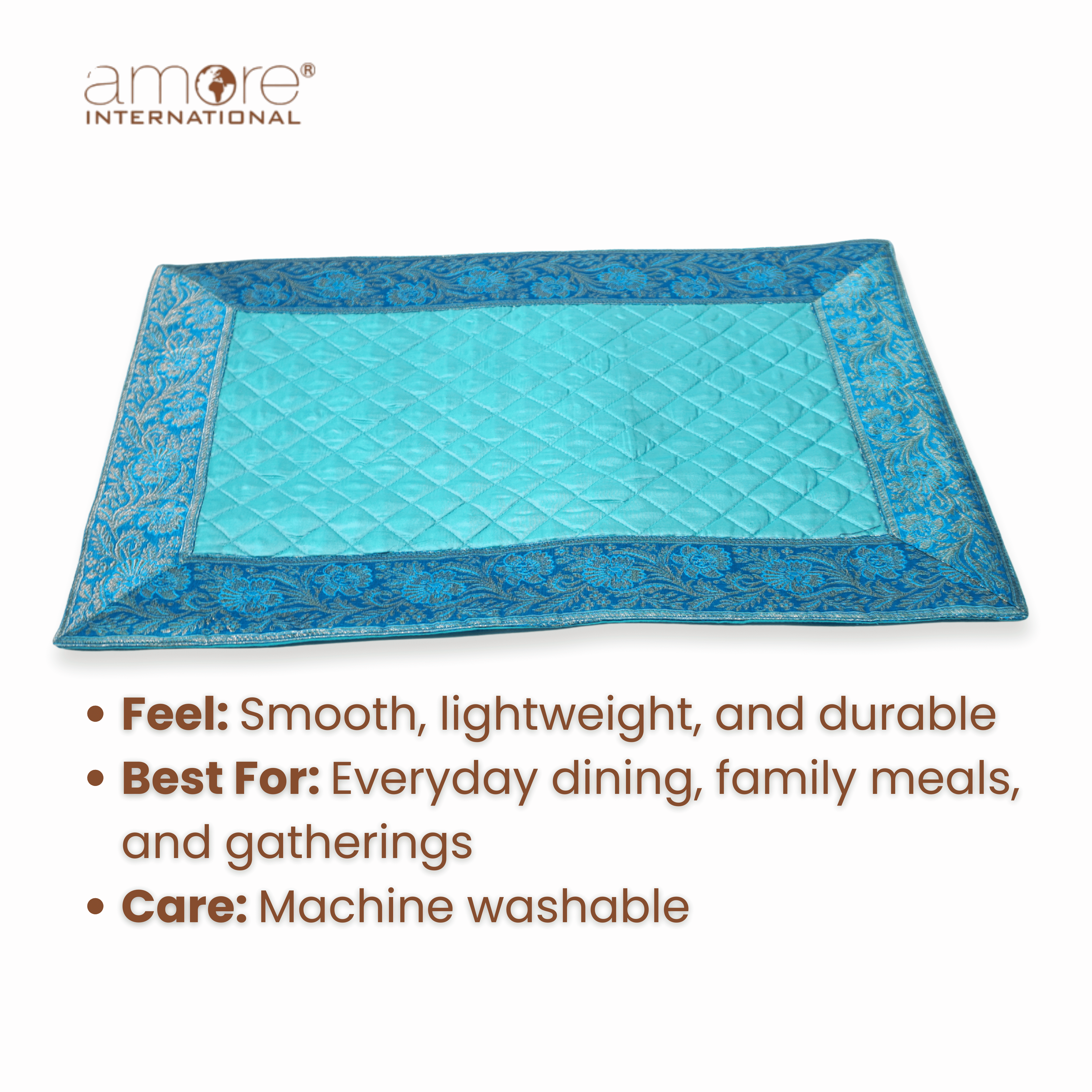 Fabric Crafted Placemat – Light Turquoise, 13"x19"