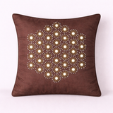 Handcrafted Brown Cushion Cover – 16"x16" | Pearl Starburst Embellished Design | Premium Poly Cotton