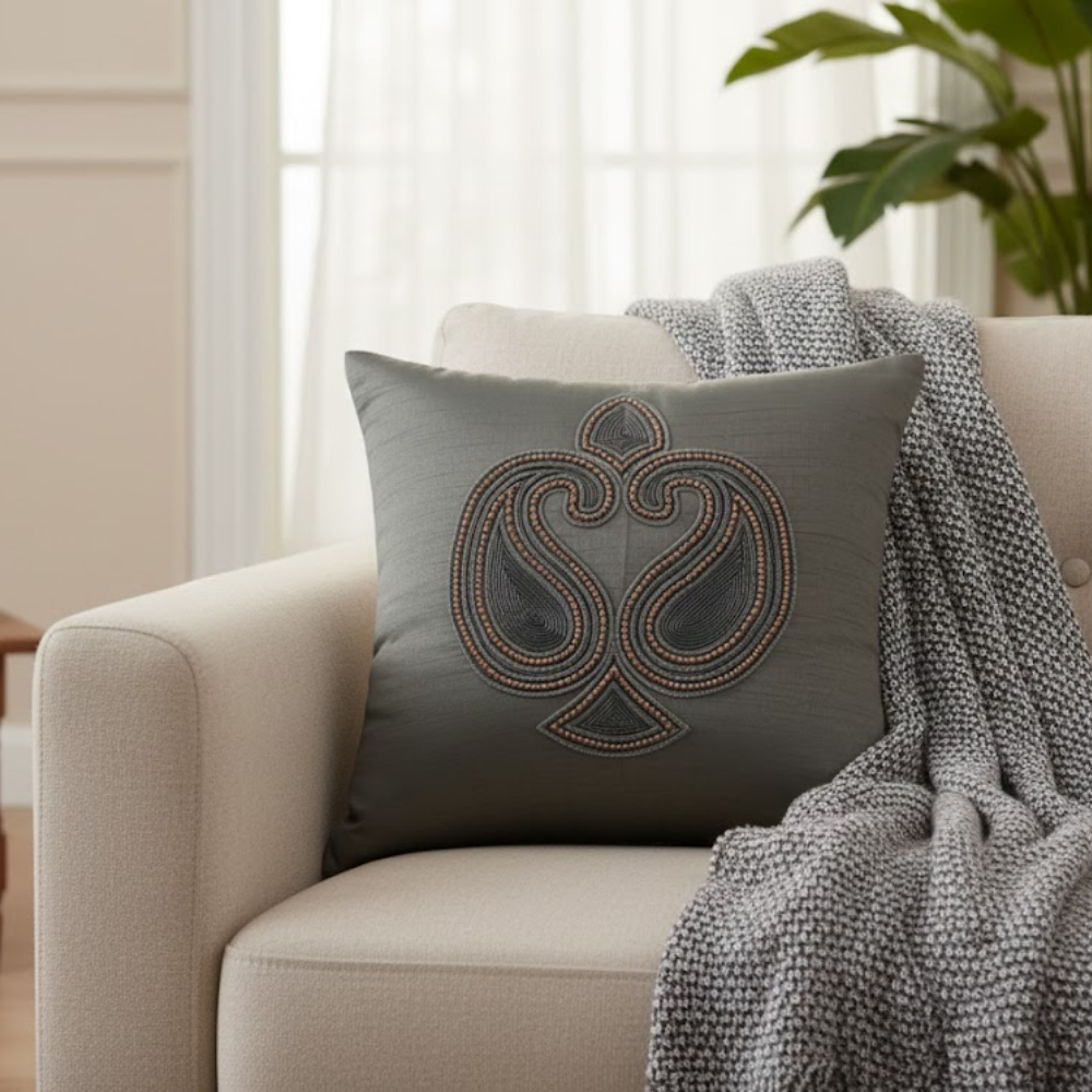 Handcrafted Black Cushion Cover – 16"x16" | Elegant Traditional Embroidery | Premium Poly Cotton