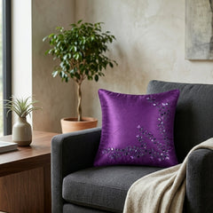 Hand Crafted Cushion Cover – Violet | 12"x12" | Poly Cotton Fabric | Embroidered Floral Vine Design
