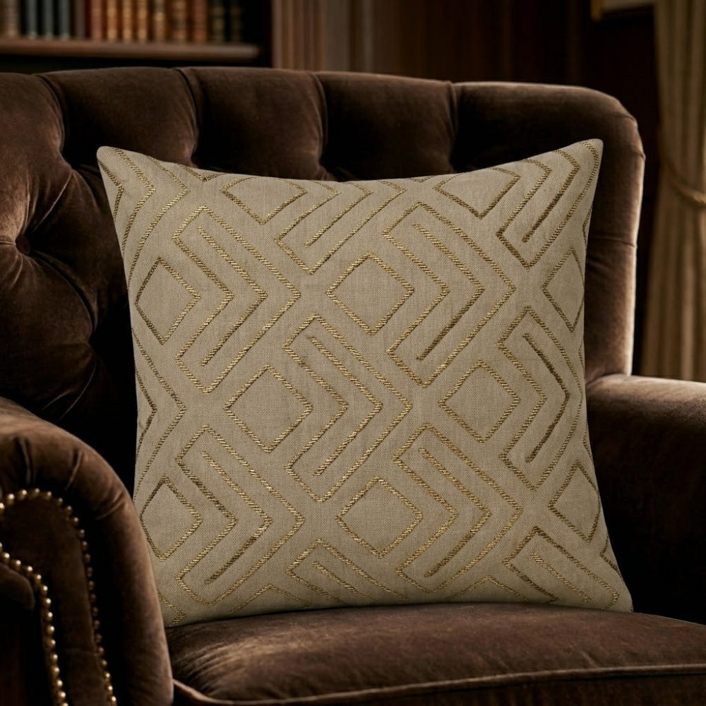 Handcrafted Cushion Cover – Dark Beige | 16"x16" |  Geometric Textured Design
