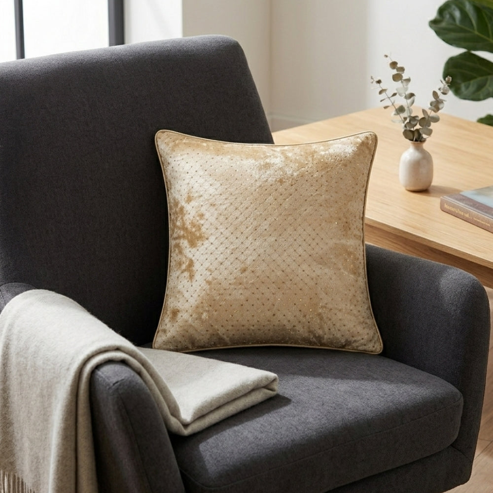Fabric Crafted Cushion Cover – Camel | 12"x12" | Poly Cotton | Elegant Textured Design