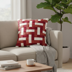 Fabric-Crafted Maroon Cushion Cover – 16"x16", Interlock Design in Premium Poly Cotton