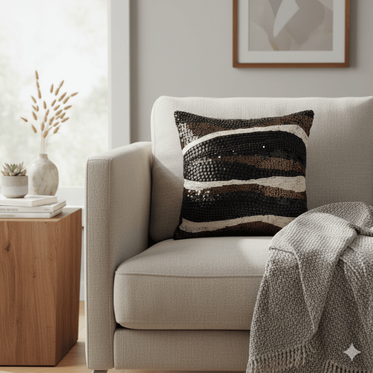Handcrafted Black Cushion Cover – 16"x16"
