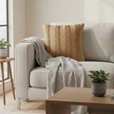 Fabric-Crafted Bronze Cushion Cover – 16"x16", Vertical Pleated Texture in Premium Poly Cotton