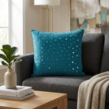 Handcrafted Turquoise Cushion Cover – 16"x16" | Mirror Dot Embroidery | Premium Poly Cotton | Elegant Decorative Accent