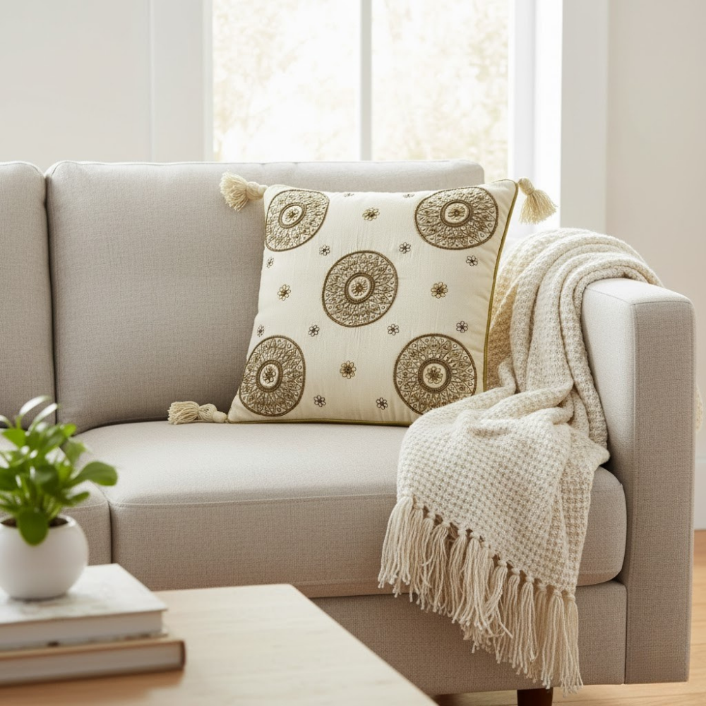 Handcrafted Baize Cushion Cover – 16"x16", Premium Poly Cotton