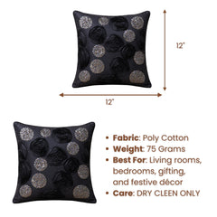 Handcrafted Cushion Cover – Black | 12"x12" | Floral & Sequin Decorative Cushion Cover