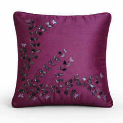 Hand Crafted Cushion Cover – Violet | 12"x12" | Poly Cotton Fabric | Embroidered Floral Vine Design