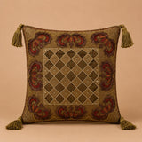 Handcrafted Cushion Cover – Burgundy | 16"x16" | Embroidered Diamond Pattern Decorative Cushion Cover