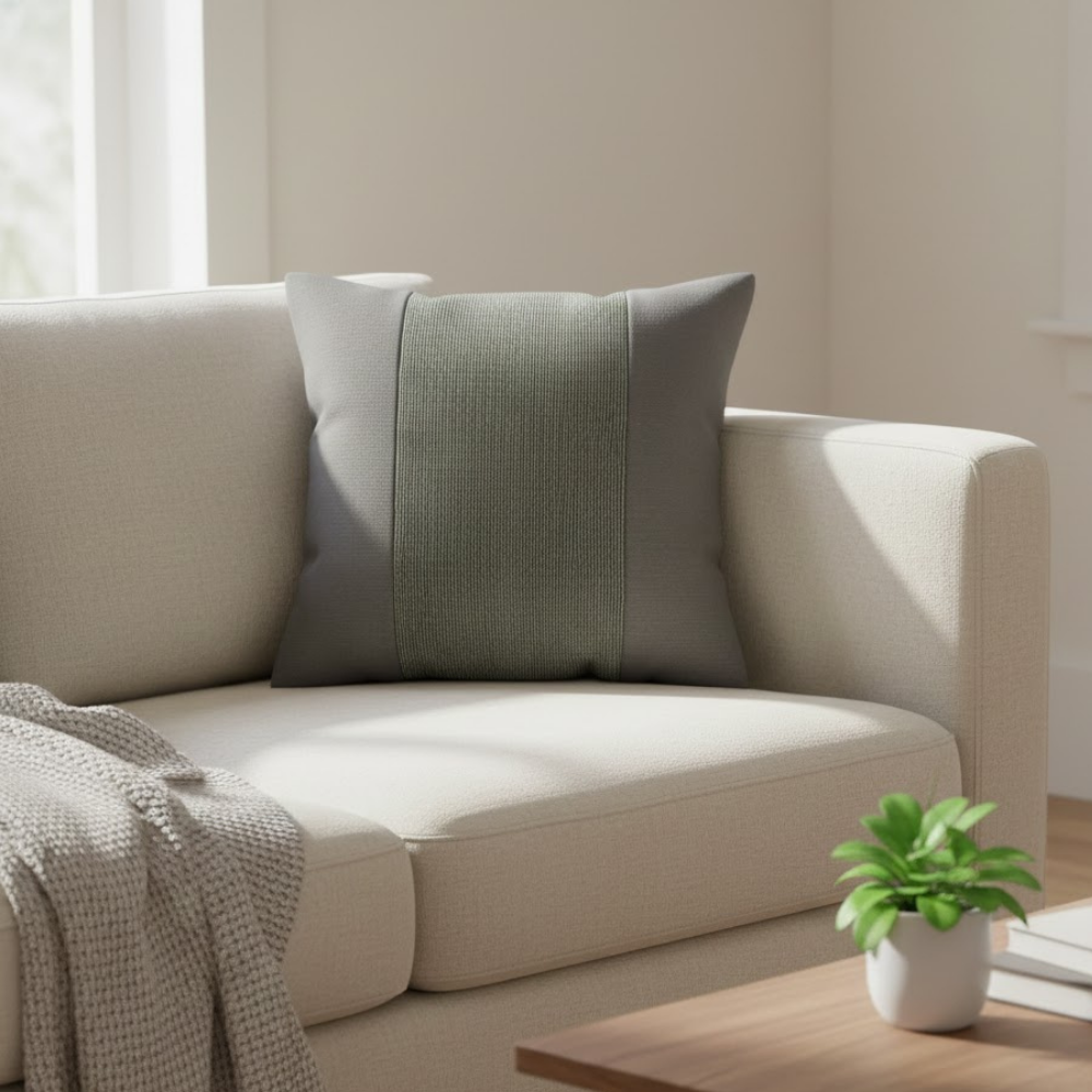 Handcrafted Dark Grey Cushion Cover – 16"x16" | Poly-Cotton Matty | Textured Stripe Panel | Premium Festive Décor