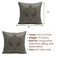 Handcrafted Black Cushion Cover – 16"x16" | Elegant Traditional Embroidery | Premium Poly Cotton