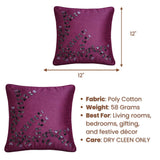 Hand Crafted Cushion Cover – Violet | 12"x12" | Poly Cotton Fabric | Embroidered Floral Vine Design