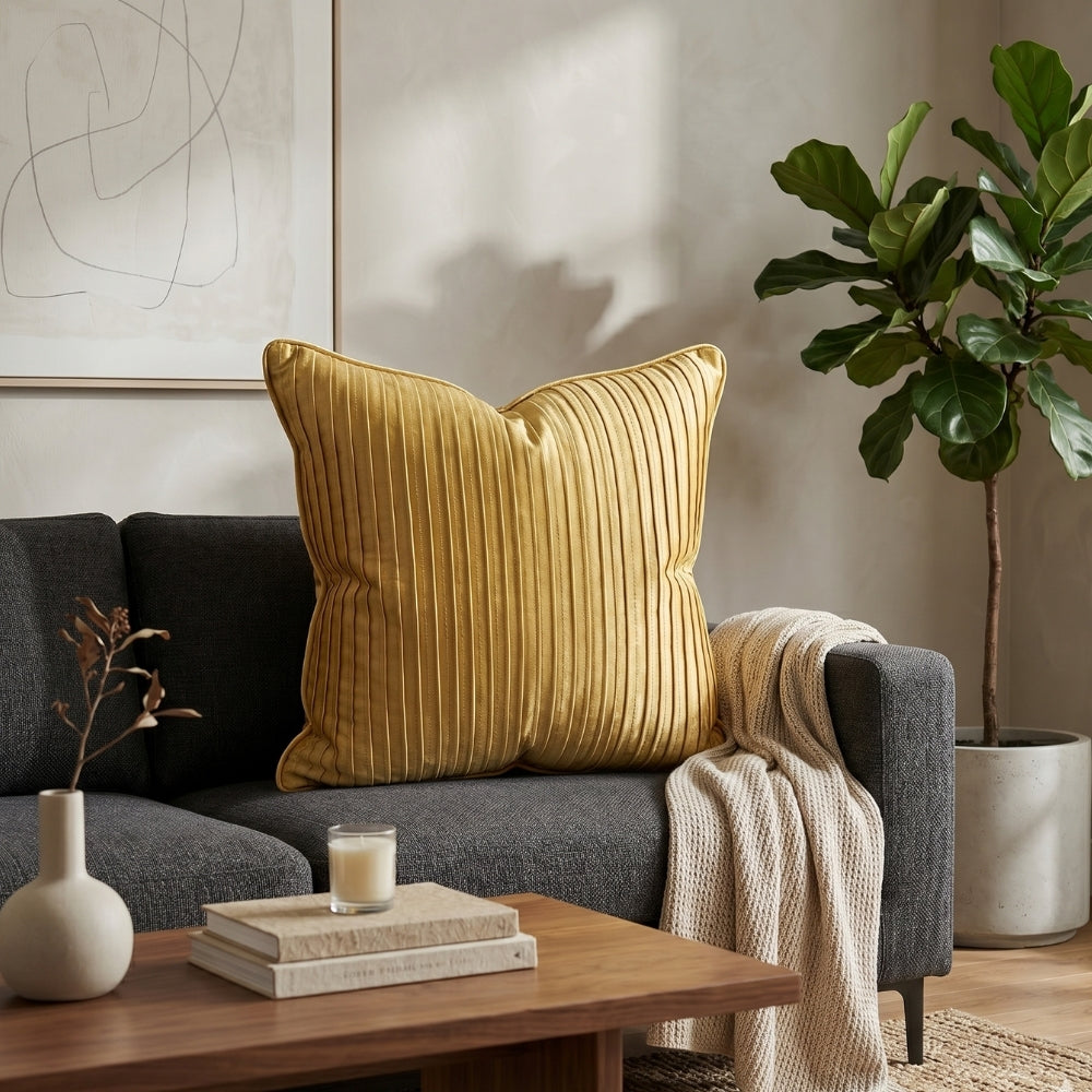 Fabric Crafted Cushion Cover – Dark Beige | 16"x16" | Poly Cotton Foam Fabric | Premium Ribbed Texture Design
