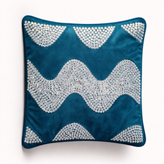 Hand-Crafted Cushion Cover – Bottle Green Silver | 12"x12" | Poly Chenille-Cotton | Elegant Festive Accent