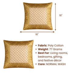 Fabric Crafted Cushion Cover – Gold | 16"x16" | Poly Cotton Fabric | Premium Quilted Center with Royal Textured Border