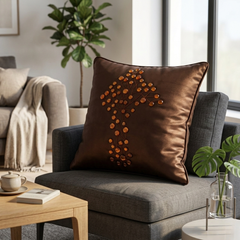 Hand Crafted Cushion Cover – Brown | 16"x16" | Poly Cotton | Embroidered Floral Design