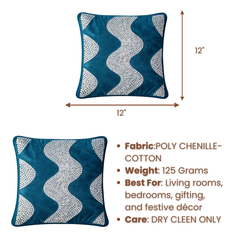 Hand-Crafted Cushion Cover – Bottle Green Silver | 12"x12" | Poly Chenille-Cotton | Elegant Festive Accent