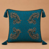 Handcrafted Cushion Cover – Turquoise | 16"x16" | Paisley Embroidered Decorative Cushion Cover