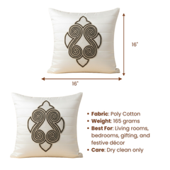 Handcrafted White Cushion Cover – 16"x16", Premium Poly Cotton