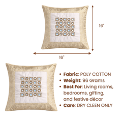 Hand Crafted Cushion Cover – White | 16"x16" | Poly Cotton | Geometric Embroidered Design