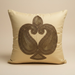 Handcrafted Gold Cushion Cover – 16"x16" | Traditional Embroidered Motif | Premium Poly Cotton