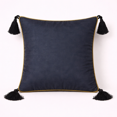 Handcrafted Black Cushion Cover – 12"x12" | Diamond Quilted Embroidery | Tassel Accents | Premium Poly Cotton