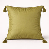 Hand Crafted Cushion Cover – Green | 12"x12" | Poly Cotton | Embroidered Diamond Pattern with Tassels