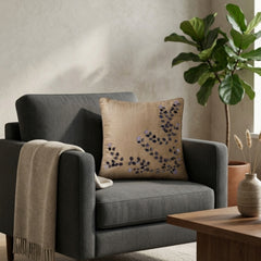 Hand Crafted Cushion Cover – Beige | 12"x12" | Poly Cotton Fabric | Elegant Embroidered Design