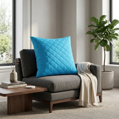 Hand Crafted Cushion Cover – Turquoise | 16"x16" | Poly Cotton | Diamond Quilted Stud Design