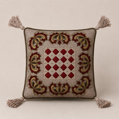 Handcrafted Cushion Cover – Beige | 12"x12" | Embroidered Diamond Pattern Decorative Cushion Cover