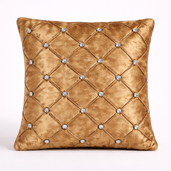Hand Crafted Cushion Cover – Light Gold | 16"x16" | Poly Cotton | Diamond Button Tufted Design