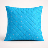 Hand Crafted Cushion Cover – Turquoise | 16"x16" | Poly Cotton | Diamond Quilted Stud Design