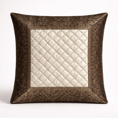 Fabric Crafted Cushion Cover – Cream Brown | 16"x16" | Poly Cotton Fabric | Quilted Center with Elegant Textured Border