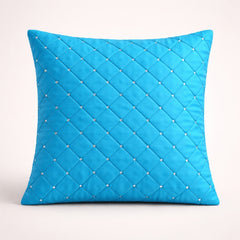 Hand Crafted Cushion Cover – Turquoise | 16"x16" | Poly Cotton | Diamond Quilted Stud Design