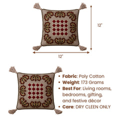 Handcrafted Cushion Cover – Beige | 12"x12" | Embroidered Diamond Pattern Decorative Cushion Cover