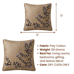 Hand Crafted Cushion Cover – Beige | 12"x12" | Poly Cotton Fabric | Elegant Embroidered Design