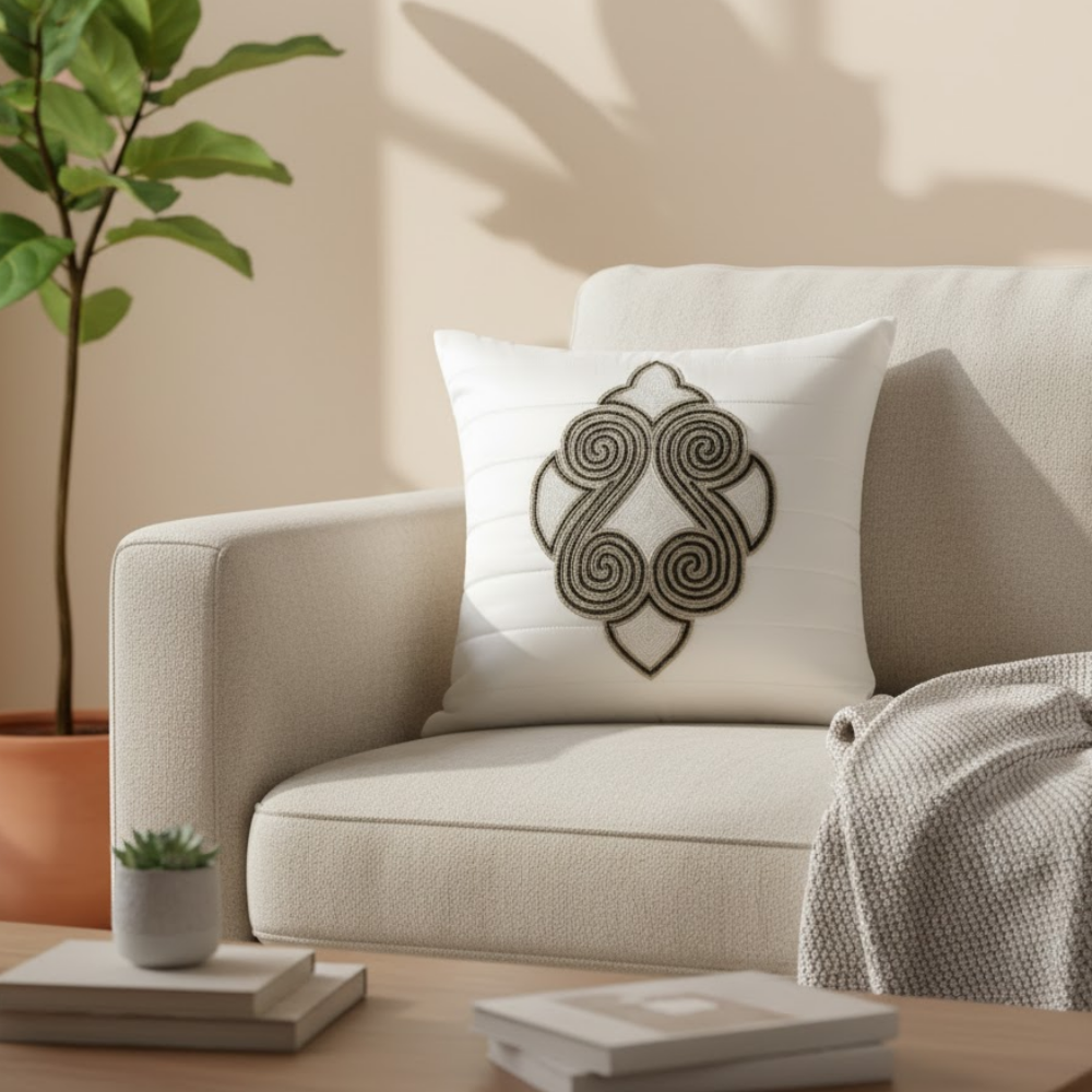 Handcrafted White Cushion Cover – 16"x16", Premium Poly Cotton