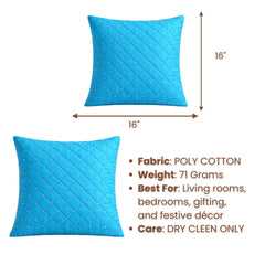 Hand Crafted Cushion Cover – Turquoise | 16"x16" | Poly Cotton | Diamond Quilted Stud Design